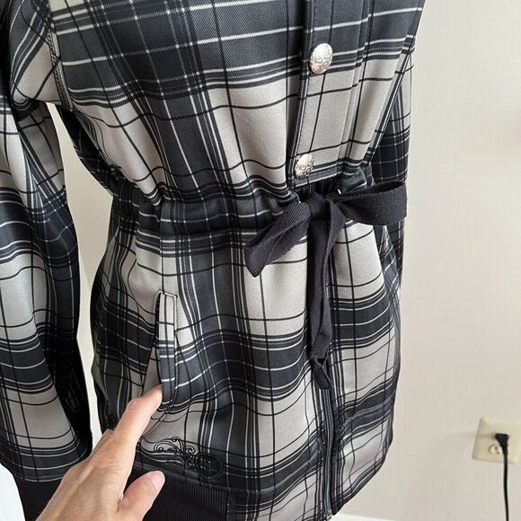 Burton Dry Ride Plaid Tie Waist Fleece Jacket M Gorpcore Hooded Ski Trail Grunge - Picture 9 of 15